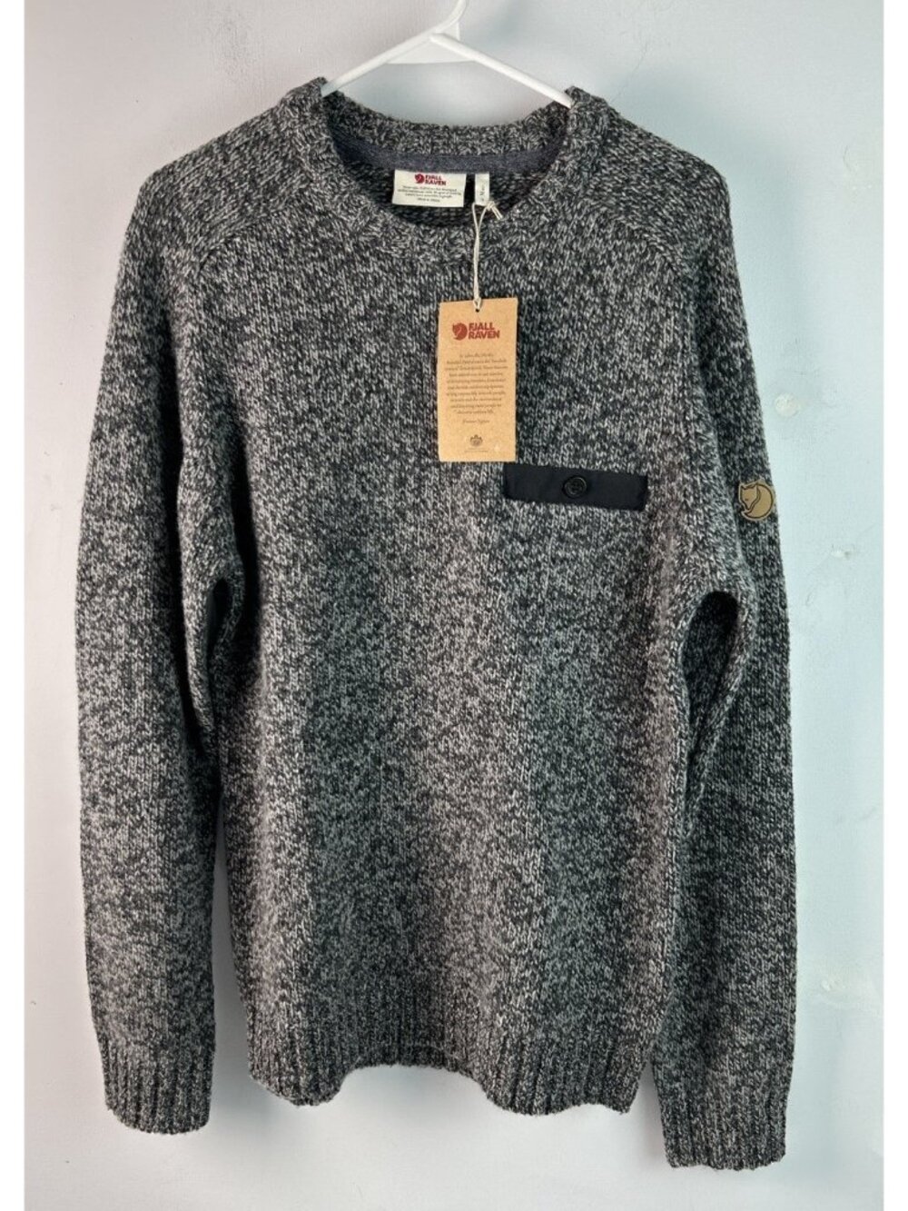 $175 Fjallraven Men's Small Gray Lada Roundneck 80% Wool Knit Sweater NWT